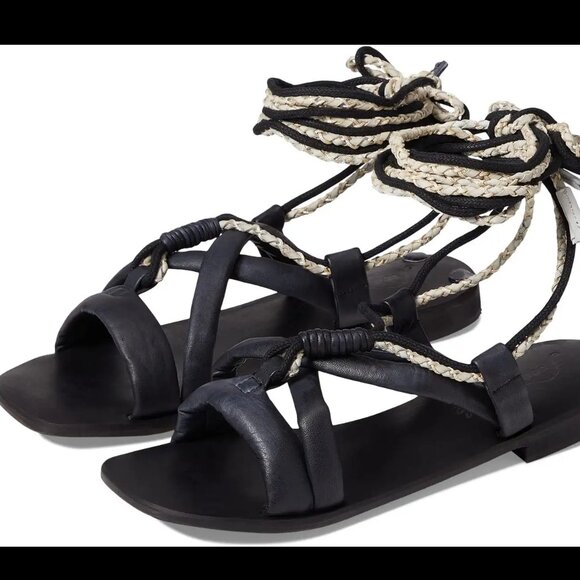 NEW Free People Linden Leather Wrap Sandals in Black  Size 39 - Picture 4 of 16